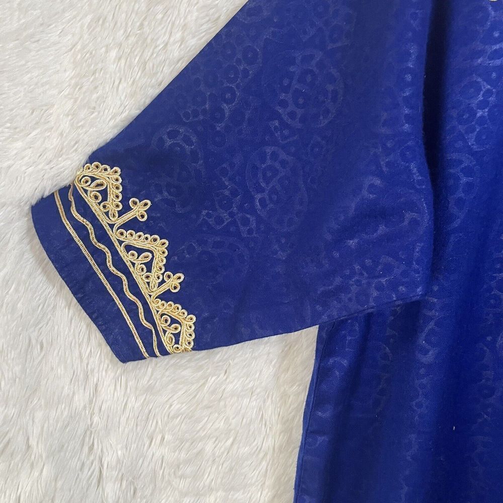 Vintage Embroidered Kaftan Kurti Royal Blue With Gold Scoop Neck - Picture 4 of 14